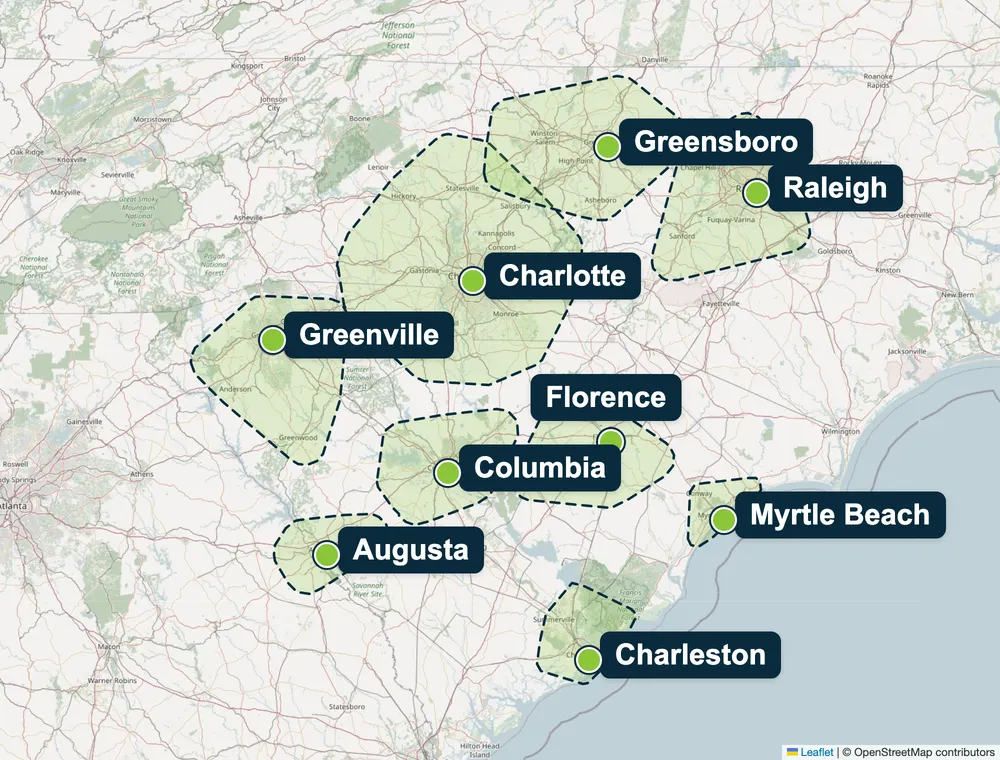Our service areas service area map
