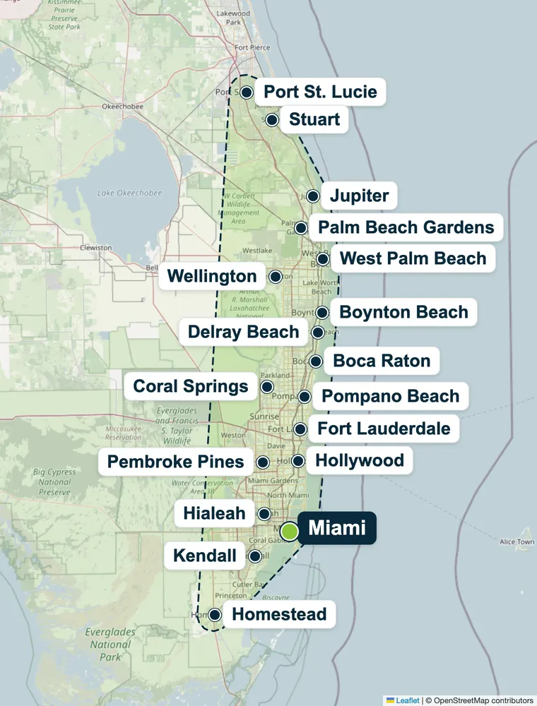 South Florida service area map