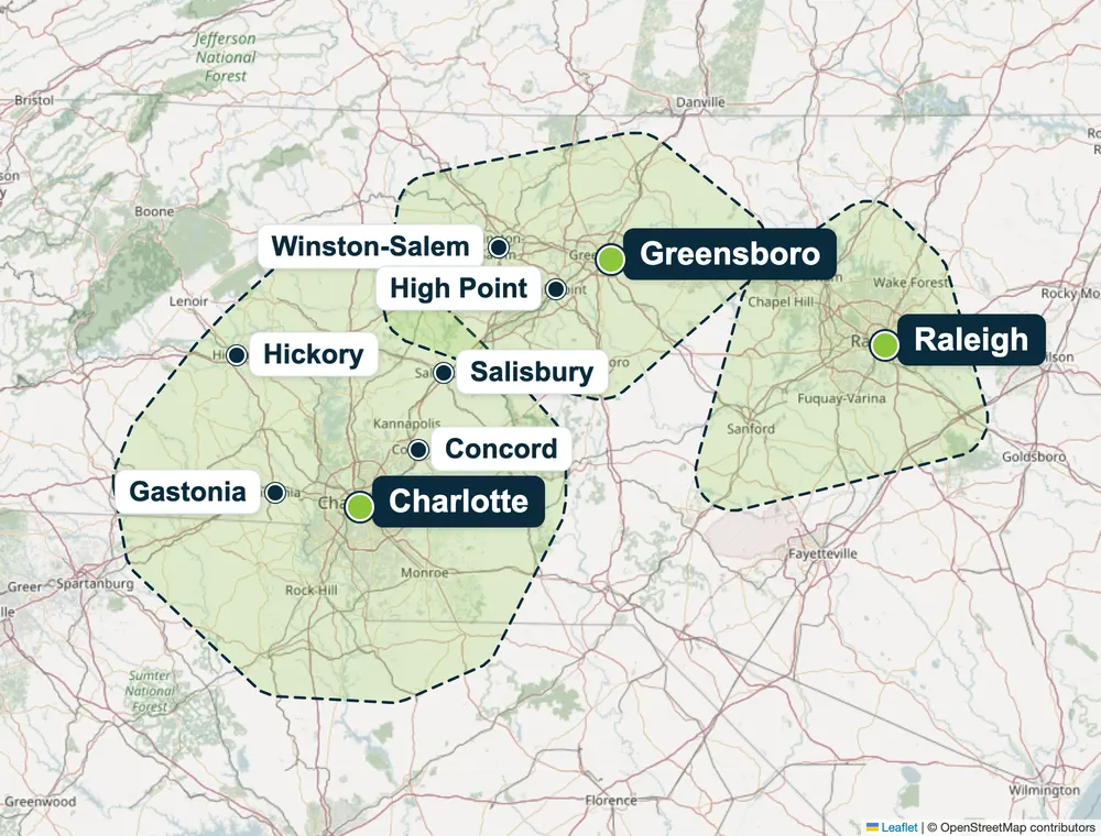 North Carolina service area map