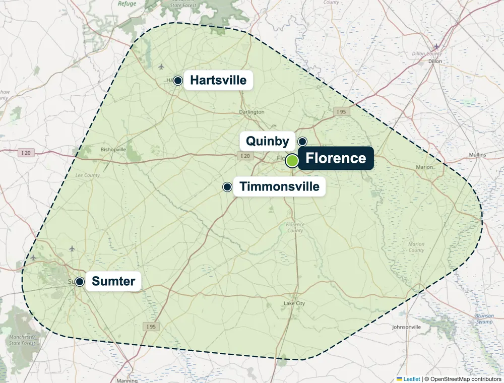 Pee Dee region service area map showing Florence