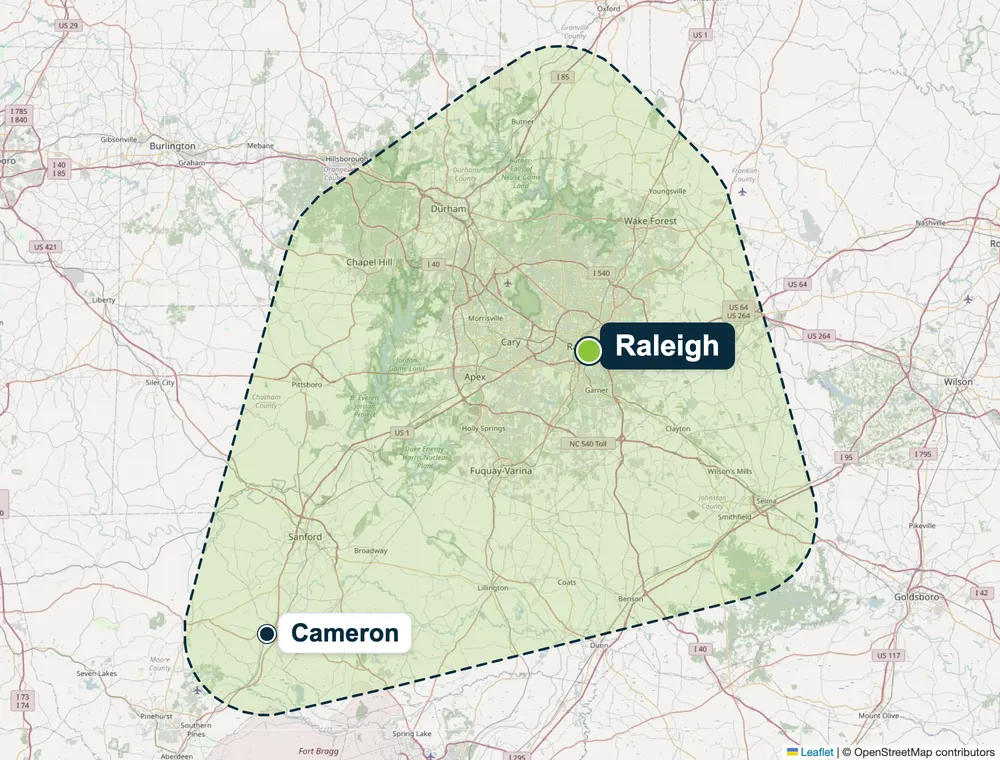 Raleigh & the Triangle service area map showing Raleigh