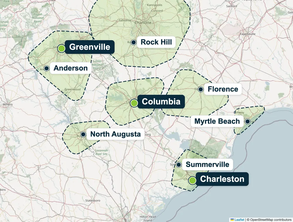 South Carolina service area map